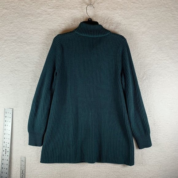 Soft Surroundings Highland Sweater Women's Medium Teal Cotton Chunky Knit 8538 - Picture 7 of 8